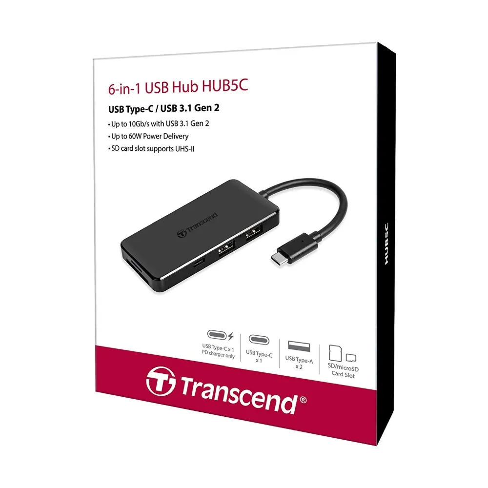 USB хъб, Transcend 3-Port Hub, 1-Port PD, SD/MicroSD Reader, USB 3.1 Gen 2, Type C - image 5
