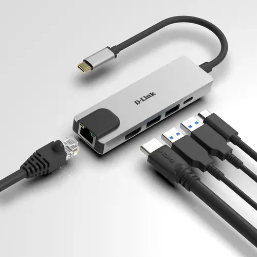 USB хъб, D-Link 5-in-1 USB-C Hub with HDMI/Ethernet and Power Delivery - image 1