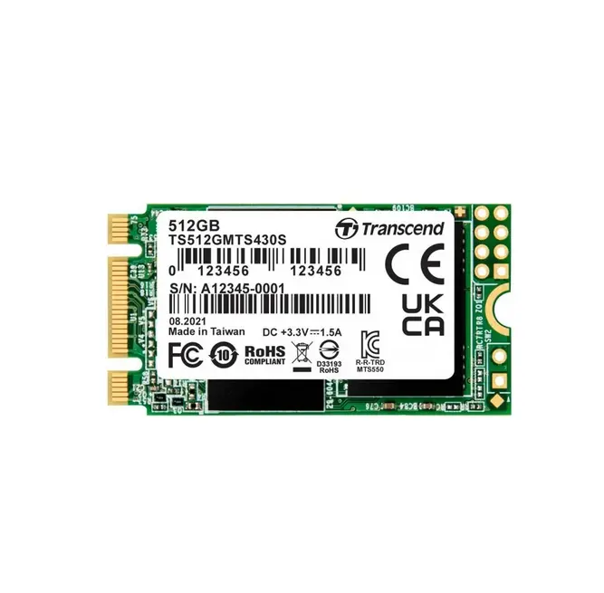 Твърд диск, Transcend 512GB, M.2 2242 SSD, SATA3 B+M Key, TLC