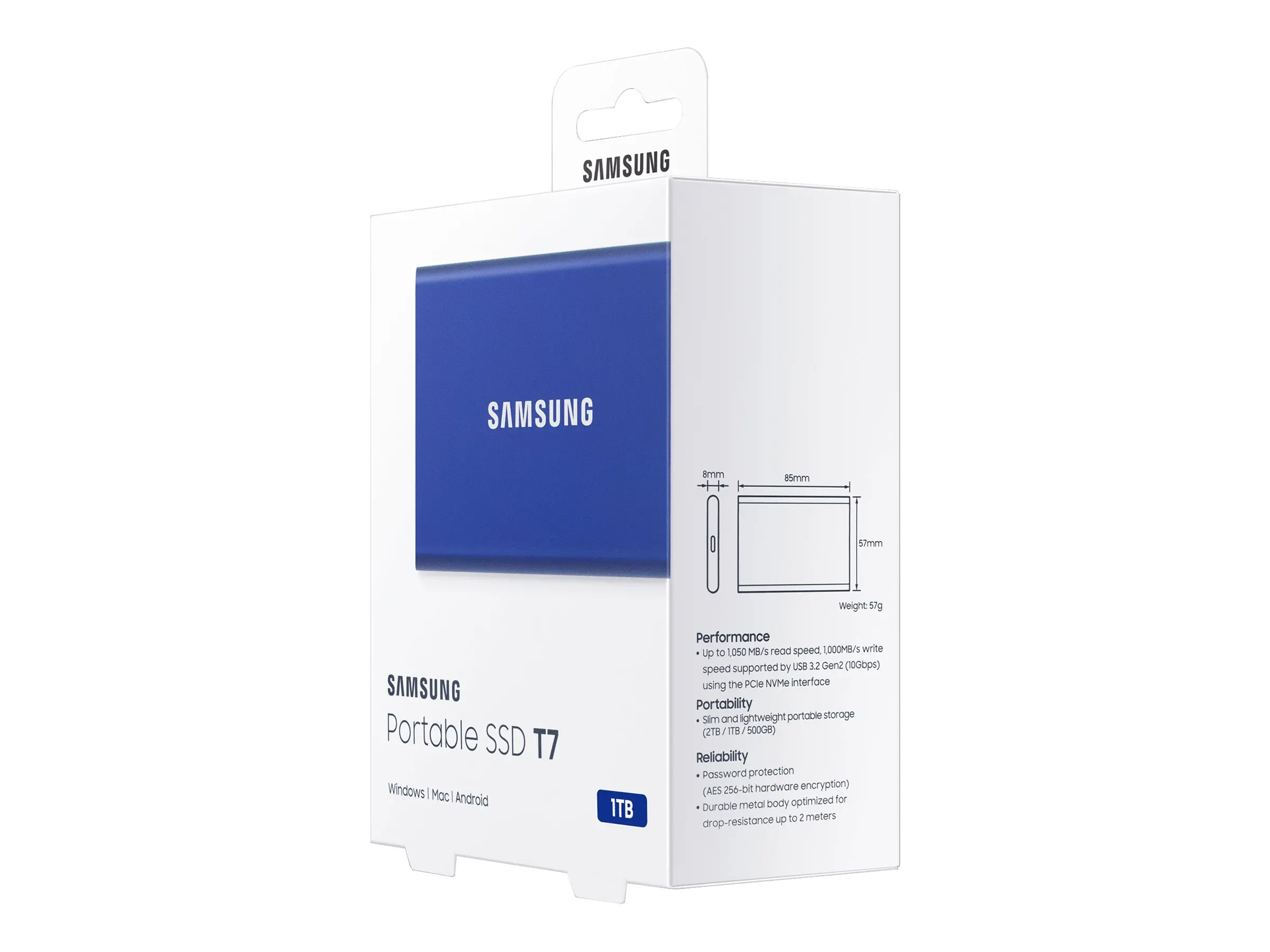 Σκληρός δίσκος, Samsung Portable SSD T7 1TB, USB 3.2, Ανάγνωση 1050 MB/s Εγγραφή 1000 MB/s, μπλε indigo - image 3