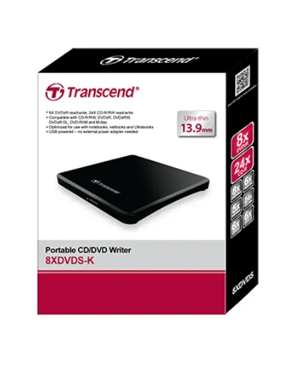 Оптично устройство, Transcend 8X DVD±RW, Slim Type, USB 2.0 (Black), 13.9mm Thickness - image 2