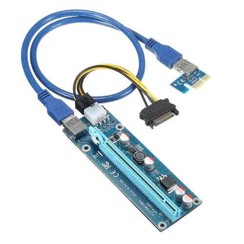 Convertor Estillo Riser Card 6 Pin, PCI-Е x 1 la PCI-Е x16, USB 3.0 - 1