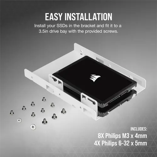 Скоби за монтиране Corsair HDD/SSD Mounting Kit - Dual 2.5" to 3.5", White - image 3