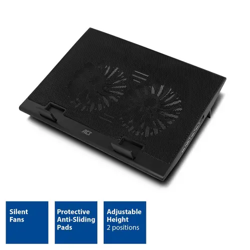 Cooler pentru laptop ACT, Până la 17", Cu două ventilatoare, Hub USB, Negru - 2
