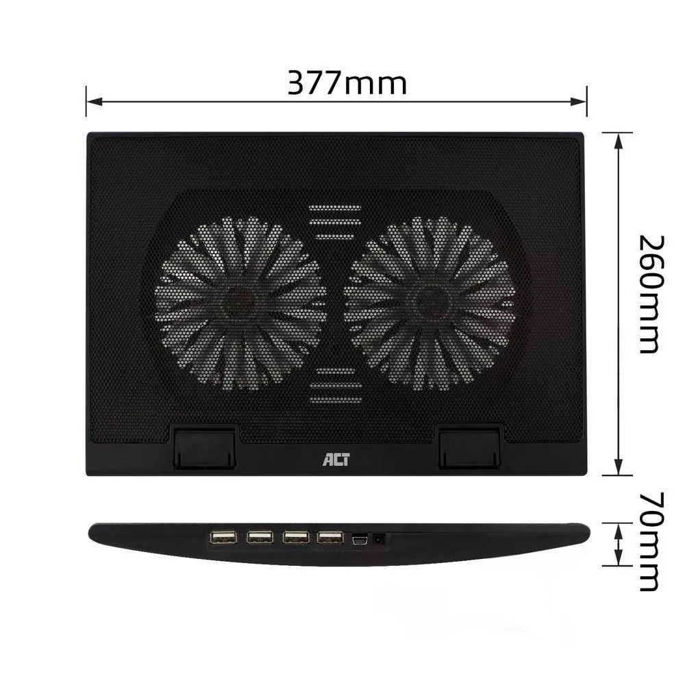 Ψύκτρα laptop ACT, Έως 17", Με δύο ανεμιστήρες, USB hub, Μαύρο - image 6