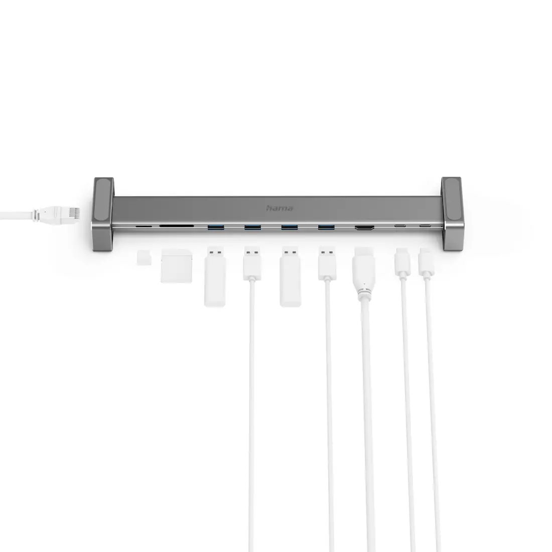 Докинг станция 9 в 1 HAMA, 4 x USB-A, USB-C, HDMI, LAN, SD, microSD, Сива - image 1