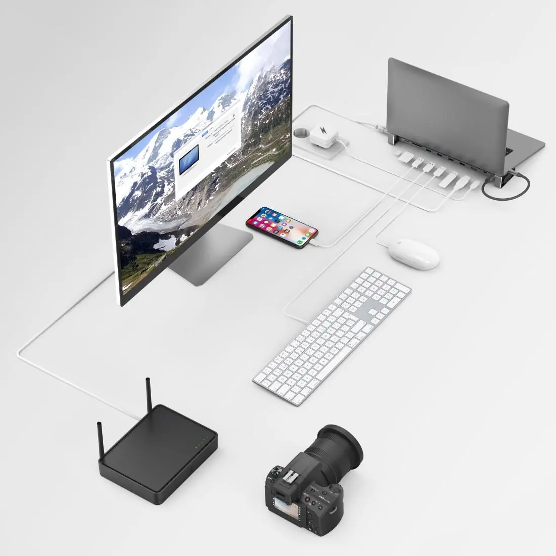 Докинг станция 9 в 1 HAMA, 4 x USB-A, USB-C, HDMI, LAN, SD, microSD, Сива - image 3