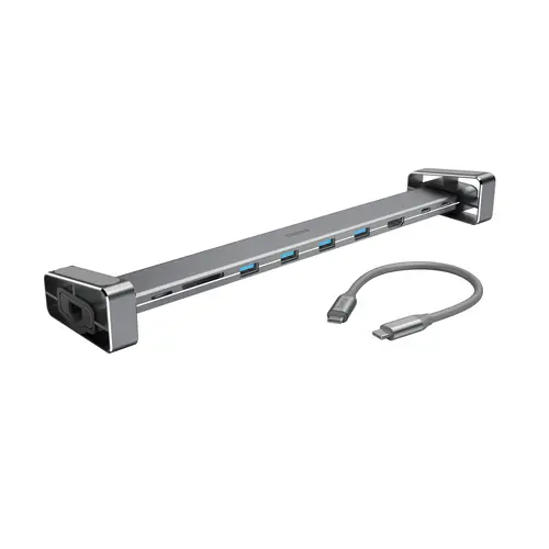 Docking station 9 σε 1 HAMA, 4 x USB-A, USB-C, HDMI, LAN, SD, microSD, γκρι - 1