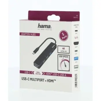 USB-C, Hub cu 5 porturi, 3x USB-A, 1x USB-C, HDMI, 4K, Negru - 3