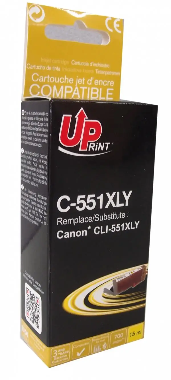 Δοχείο μελανιού UPRINT CLI-551XL CANON, Με chip, Κίτρινο