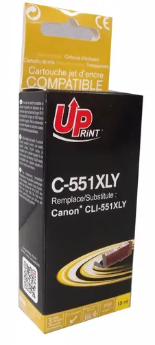 Δοχείο μελανιού UPRINT CLI-551XL CANON, Με chip, Κίτρινο - 1