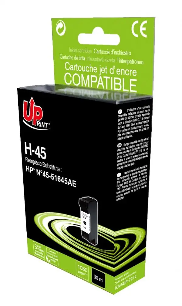 Κασέτα μελανιού UPRINT 51645A HP, Μαύρη