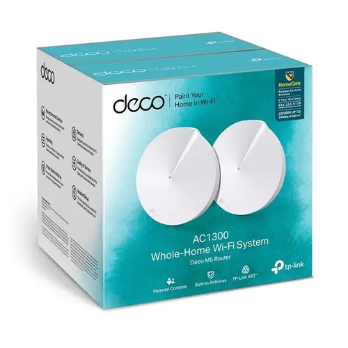 Безжичен рутер TP-Link Deco M5, AC1300, 2.4/5 GHz, 400 -  867 Mbps, Gigabit, (2-pack) - image 3