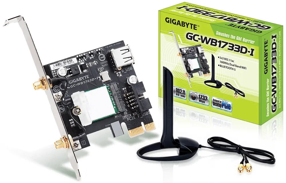 Ασύρματος προσαρμογέας PCI Express Gigabyte GC-WB1733D-I, 2x2 802.11ac 160MHz, Bluetooth 5.0