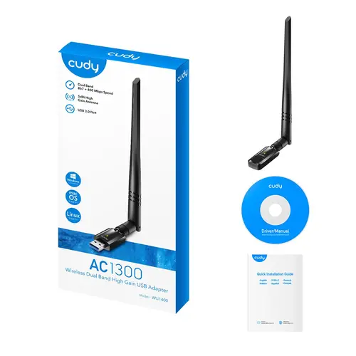 Безжичен адаптер Cudy WU1400, USB 3.0, 2.4/5 Ghz, Външна антена  - image 3