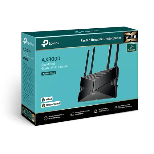 Router wireless TP-Link Archer AX53 AX3000, 2.4/5 GHz, 574 - 2402 Mbps, 10/100/1000 - 4