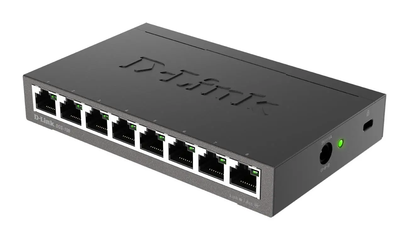 Switch D-Link DGS-108/E, 8 porturi, 10/100/1000, Gigabit, carcasă metalică - image 1