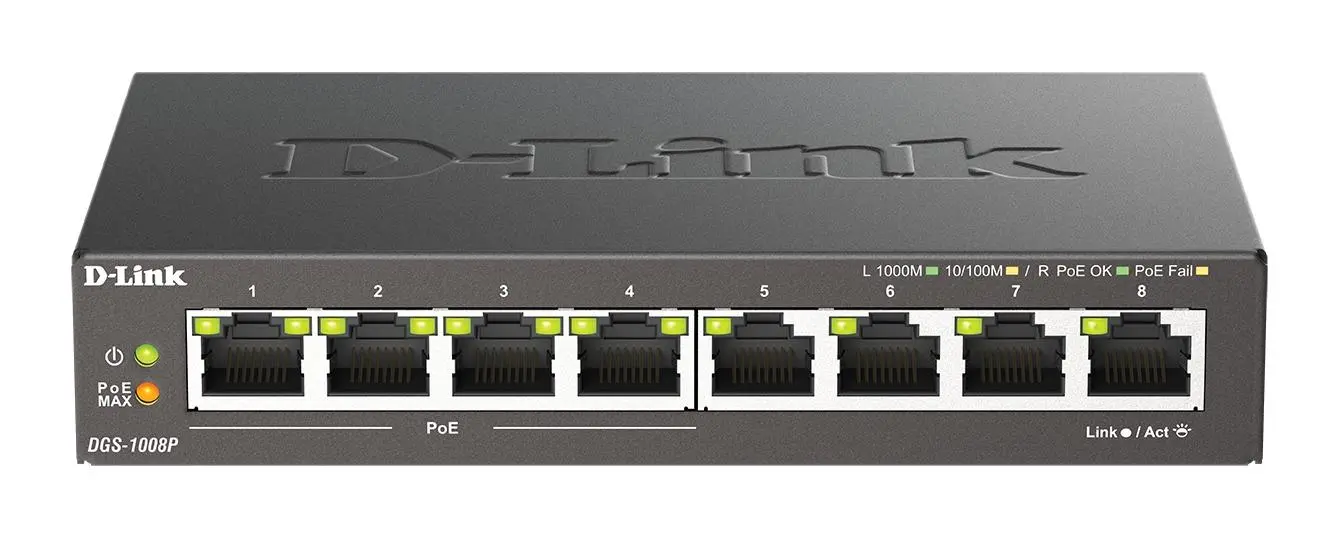 Switch D-Link DGS-1008P, 4x PoE + 4 x τυπικές, 10/100/1000, Gigabit