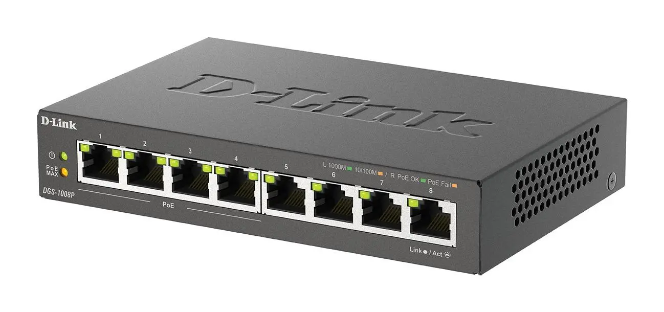 Суич D-Link DGS-1008P, 4x PoE + 4 x стандартни, 10/100/1000, Gigabit, - image 1