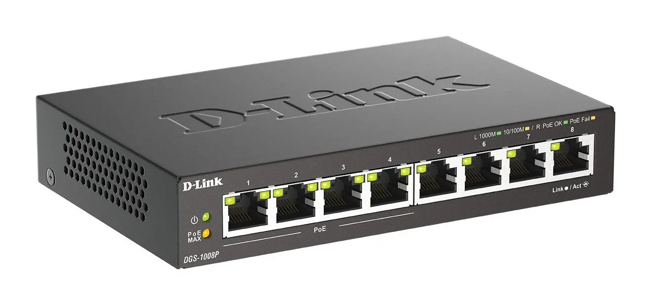 Суич D-Link DGS-1008P, 4x PoE + 4 x стандартни, 10/100/1000, Gigabit, - image 2