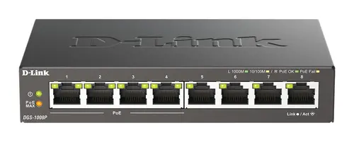Switch D-Link DGS-1008P, 4x PoE + 4 x τυπικές, 10/100/1000, Gigabit - 1