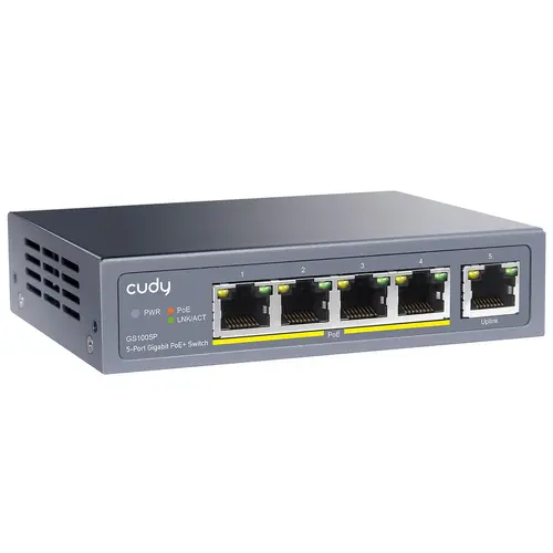 Суич Cudy GS1005P, 5 портов, 10/100/100, PoE+ Switch 60W, Uplink порт - image 1