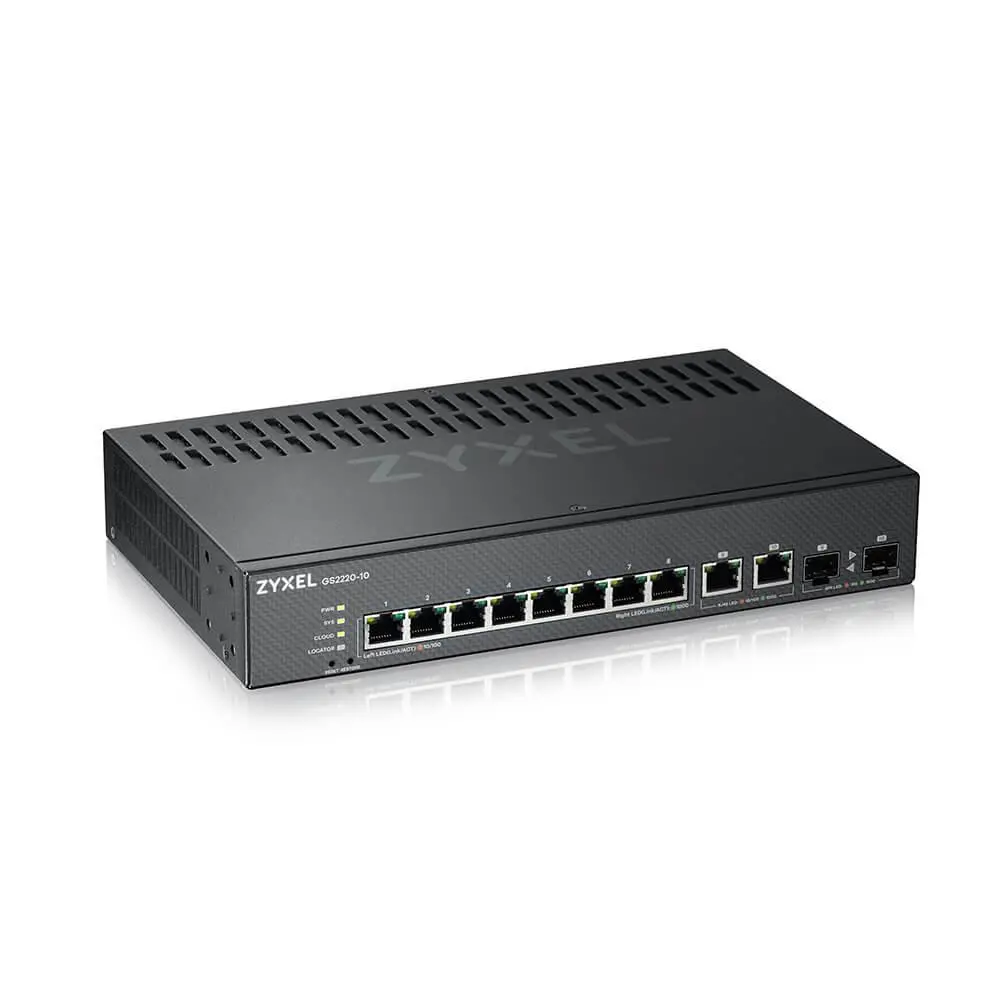 Switch ZYXEL GS2220-10, 10 porturi administrabil L2, 8x Gigabit + 2x Gigabit combo (RJ45/SFP)