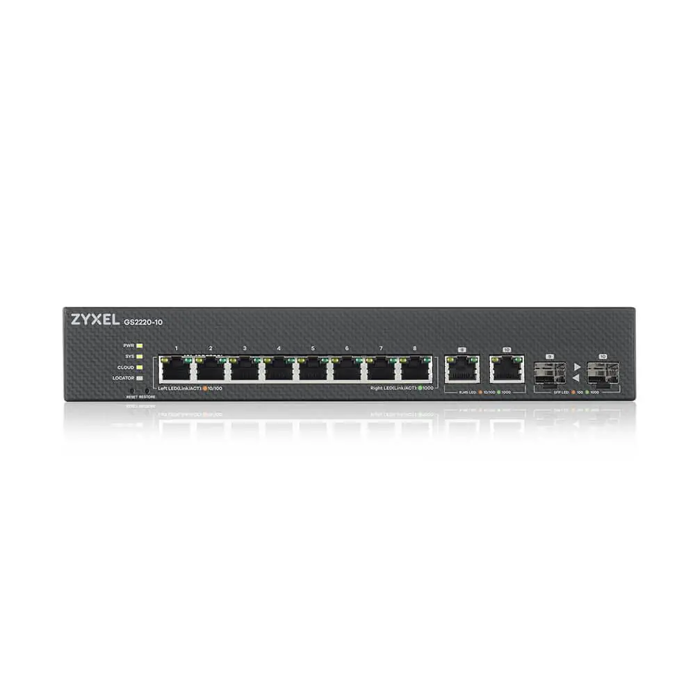Суич ZYXEL GS2220-10, 10 портов управляем L2, 8x Gigabit + 2x Gigabit combo (RJ45/SFP) - image 3