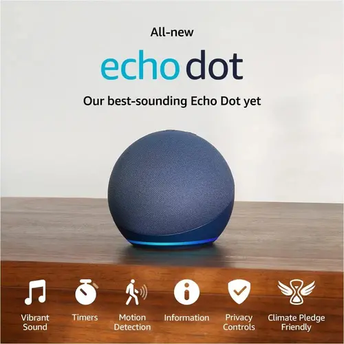 Boxă smart portabilă Amazon Echo Dot 5, Asistent vocal, Alexa, Albastru închis - 3