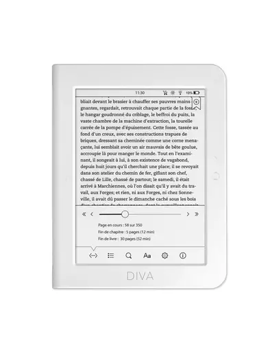 eBook четец BOOKEEN Diva HD 6", тъч, подсветка, 300dpi, бял