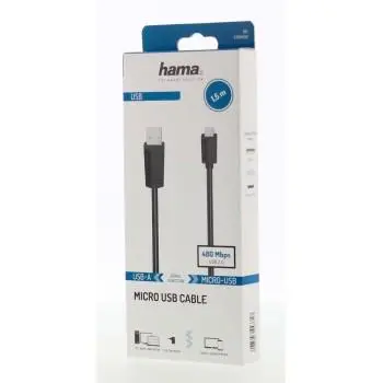 Καλώδιο HAMA, USB 2.0 - micro USB, 1.5 μ., Μαύρο, θωρακισμένο - image 1