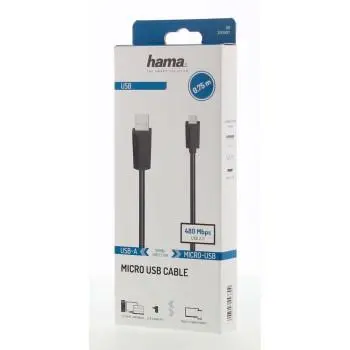 Кабел HAMA USB 2.0- micro USB, Позлатени конектори, 0.75 м., 480 Mbit / сек, Черен - image 1