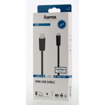 Кабел HAMA USB-A мъжко - USB-B mini мъжко, 1.5 м - image 1