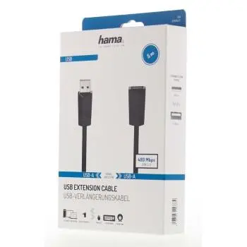 Удължителен кабел HAMA, USB-A женско - USB-A мъжко, 5 м, екраниран, черен - image 1