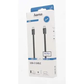 Кабел HAMA USB-C мъжко - USB-C мъжко,1.5 м,черен,3A,60W,480Mb/s - image 1