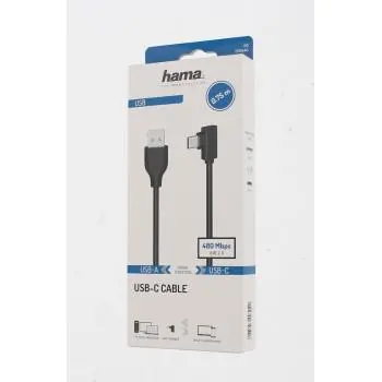 Кабел HAMA USB-C мъжко- USB A, 90°, 0.75 м, USB 2.0, 480Mbit/s, Черен - image 1