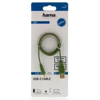 Кабел Hama Flexi-Slim USB-C - USB-A 2.0 мъжко, 0.75м, Зелен - image 2