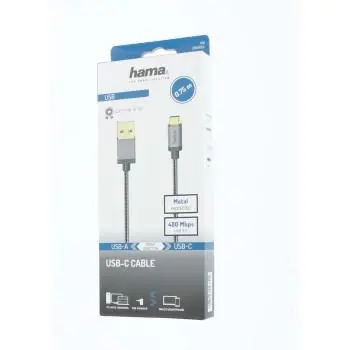 Кабел HAMA, USB-C мъжко - USB-A мъжко, 0.75 м., 5 звезди, 480Mbit/s, Черен - image 2