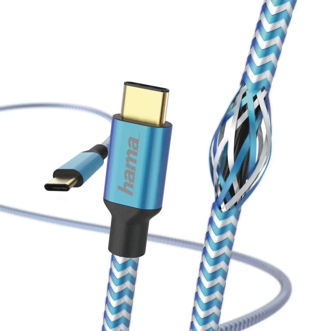 Кабел HAMA Reflective, USB-C мъжко - USB-C мъжко, 480 Mbps, 1.5 м., Син