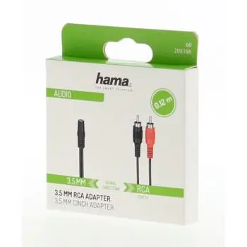 Аудио адаптер HAMA, 3.5 mm жак женско - 2 x Чинч мъжко, 0.12 м, Черен - image 1