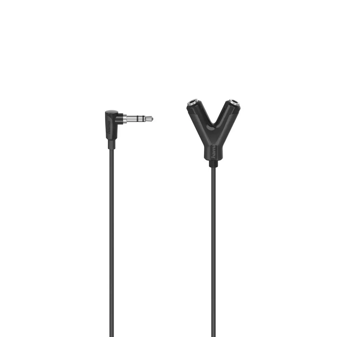 Adaptor audio HAMA Jack 3.5 mm tată - 2 Jack 3.5 mm mamă, 0.2m, Negru