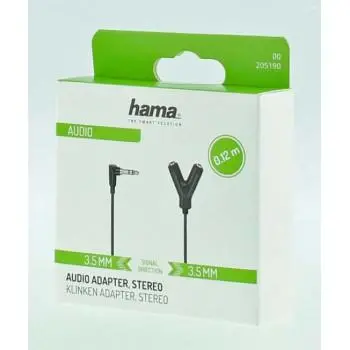 Аудио адаптер HAMA 3.5 мм жак мъжко - 2 3.5 мм жак женско, 0.2м, Черен - image 1