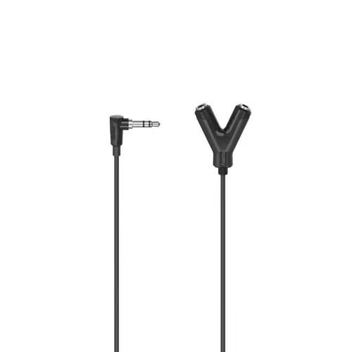 Adaptor audio HAMA Jack 3.5 mm tată - 2 Jack 3.5 mm mamă, 0.2m, Negru - 1