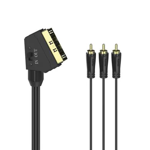 Cablu video HAMA 205156, Scart tată - 3 RCA tată, 1.5m, conectori placați cu aur, negru - 1