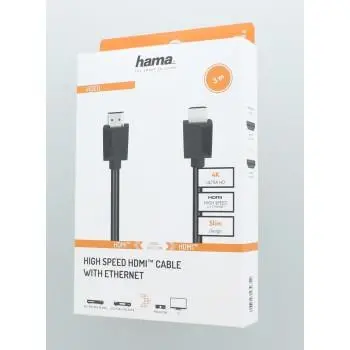 Кабел HAMA High-Speed, HDMI мъжко - HDMI мъжко, 4K, 3м, 18Gbit/s, Ethernet, Eкраниран, Черен - image 1