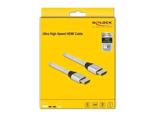 Кабел Delock Ultra High Speed,HDMI мъжко - HDMI мъжко, 48 Gbit/s, 8K 60 Hz, 2 м, Сребрист - image 2