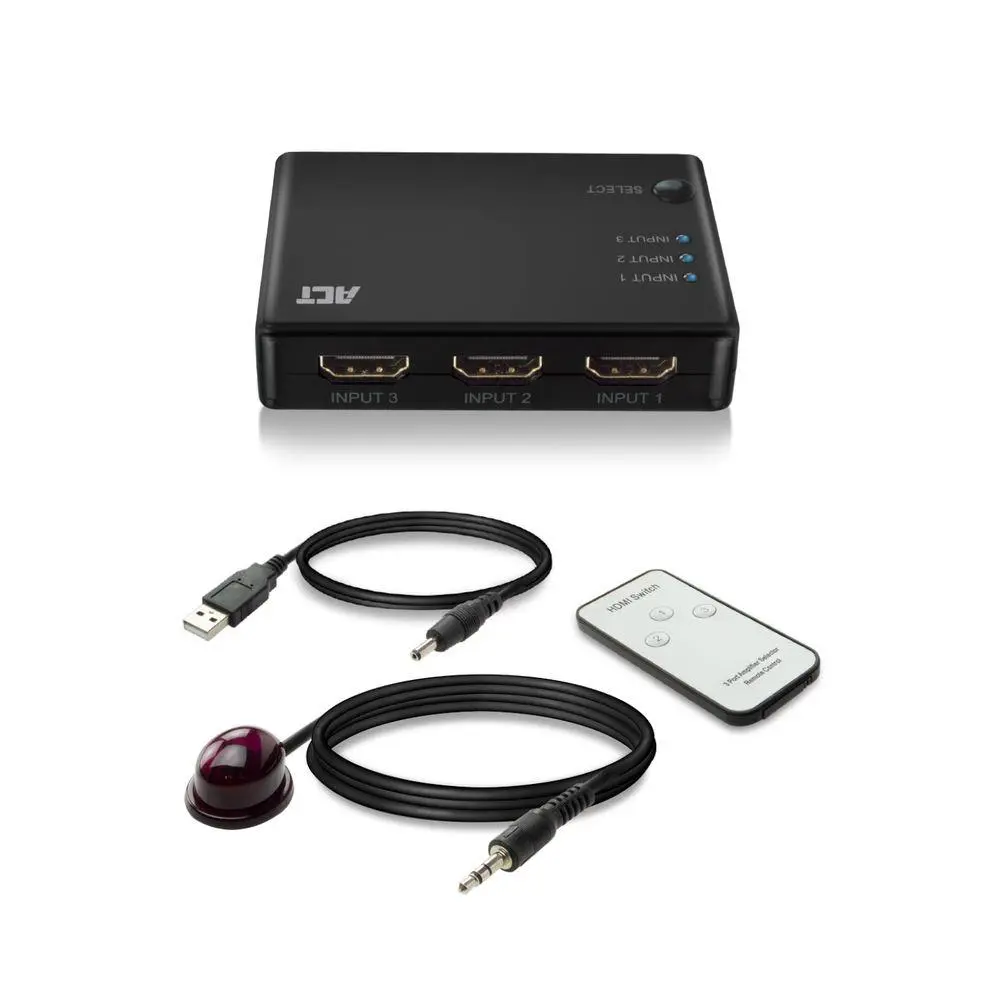 Switch HDMI cu 3 porturi ACT, 4K@60Hz, USB, Telecomandă, Negru - image 2