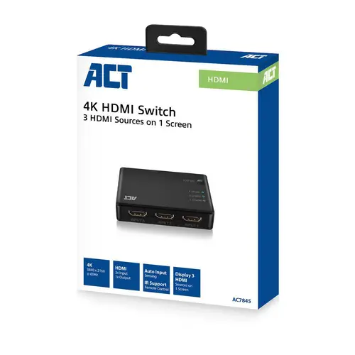 Switch HDMI cu 3 porturi ACT, 4K@60Hz, USB, Telecomandă, Negru - 5