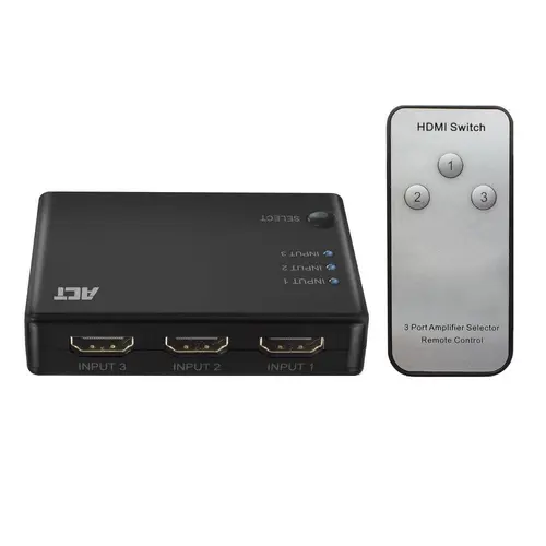 Switch HDMI cu 3 porturi ACT, 4K@60Hz, USB, Telecomandă, Negru - 1