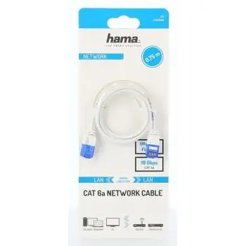 Мрежов кабел HAMA Flexi-Slim, U/UTP CAT 6a, 10 Gbit/s, RJ-45 - RJ45, 0.75 m, Бял - image 1